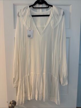Love Binetti -Women’s Long Sleeve White V-Neck Tiered Dress with slip